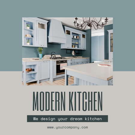 Modern Kitchen Design Blue Grey Instagram AD Tasarım Şablonu