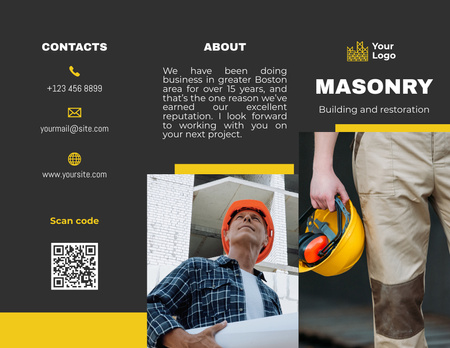 Middle-Aged Builder on House Improvement Service Offer Brochure 8.5x11in Design Template