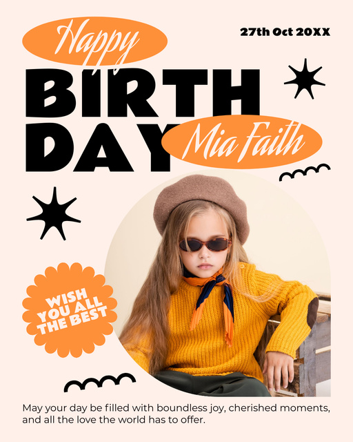 Birthday Greeting to Fashion Little Girl Instagram Post Vertical Design Template