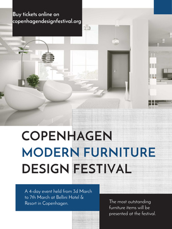 Furniture Festival ad with Stylish modern interior in white Poster US Modelo de Design