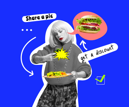 lezzetli burger 'in hayalini kuran kadın Large Rectangle Tasarım Şablonu