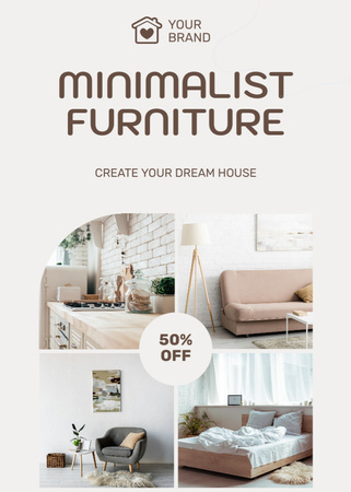 Bútorok minimalista semleges belső terekhez Flayer tervezősablon