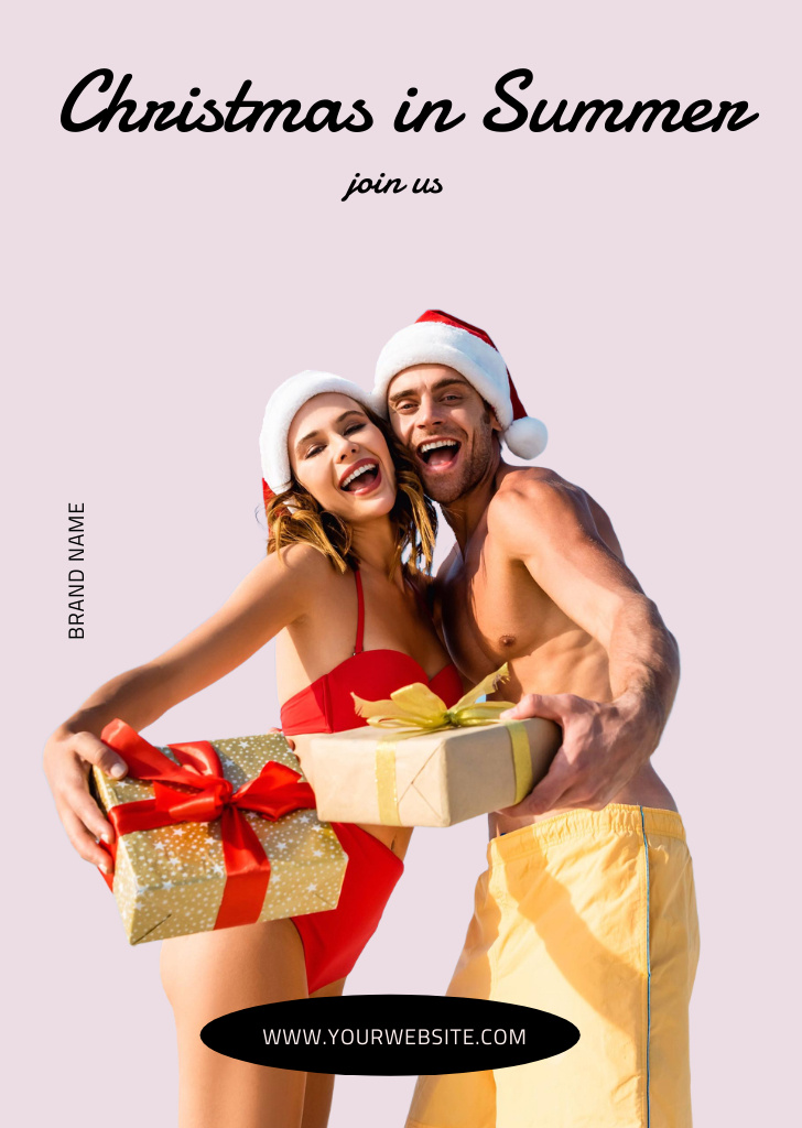 Christmas in Summer with Young Couple Flyer A6 Tasarım Şablonu