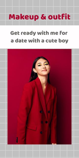 Ontwerpsjabloon van Graphic van Makeup Tutorial Ad with Woman in Red Outfit