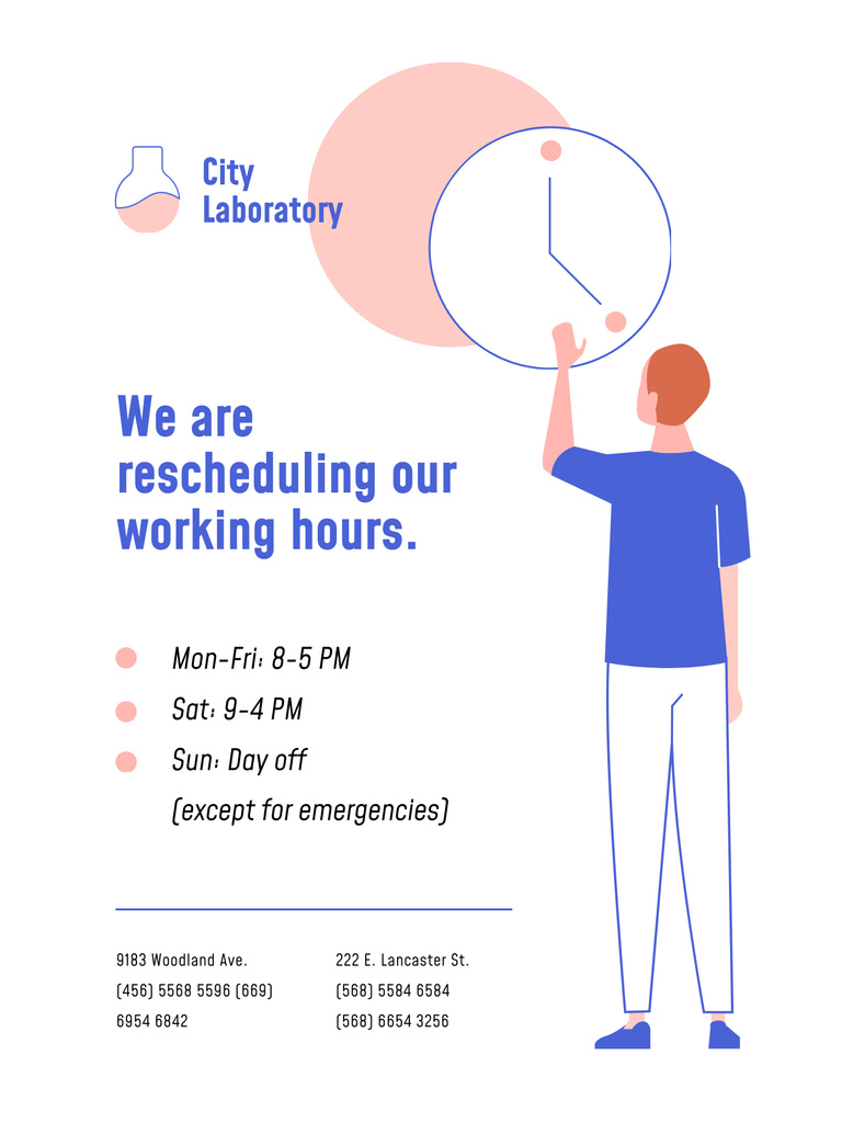 Laboratory Working Hours during Quarantine Poster USデザインテンプレート
