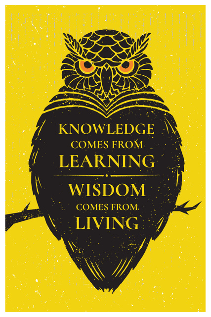 Knowledge quote with owl Pinterest Tasarım Şablonu