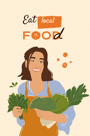 Plantilla de diseño de concepto de estilo de vida vegano con mujer sosteniendo verduras Pinterest 