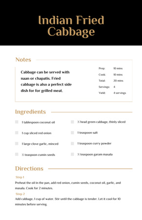 Indian Fried Cabbage Recipe Card Design Template