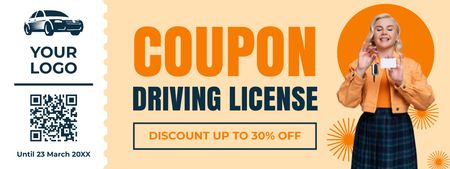 Car Driving Lessons With Discounts At School In Orange Coupon Design Template