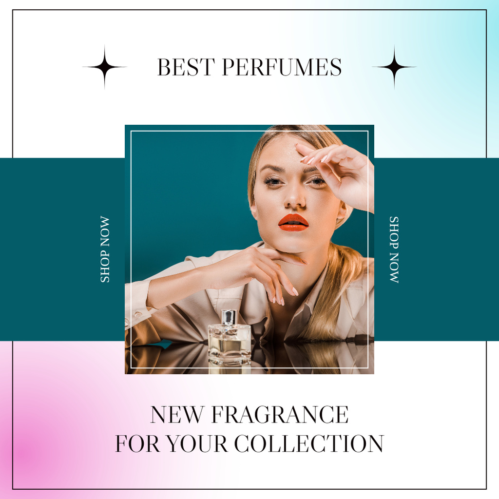 Fragrance Collection Ad with Beautiful Woman Instagram Design Template