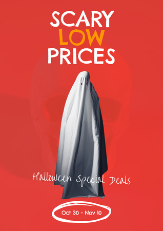Ontwerpsjabloon van Poster van Halloween Sale Announcement with Funny Ghost