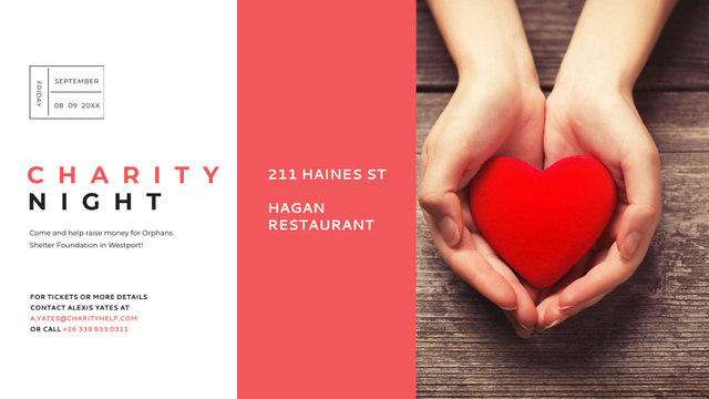 Ontwerpsjabloon van FB event cover van Charity event Hands holding Heart in Red