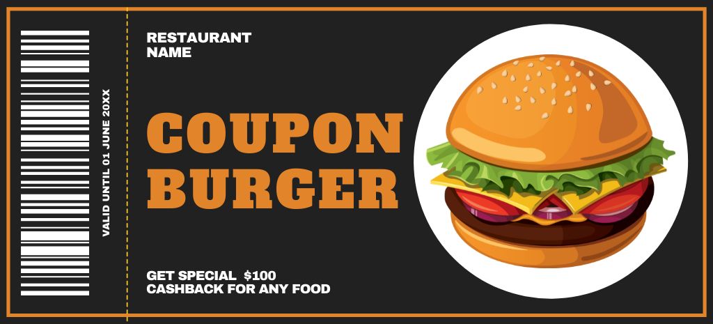 Hamburger Discount Voucher Coupon 3.75x8.25in Tasarım Şablonu