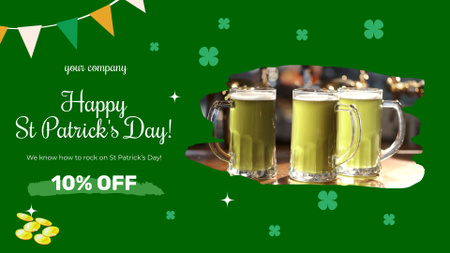 Platilla de diseño Patrick’s Day Greeting With Beer Glasses And Discount Full HD video