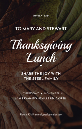 Hálaadás ünnepi ebéd hirdetése őszi levelekkel Invitation 4.6x7.2in tervezősablon