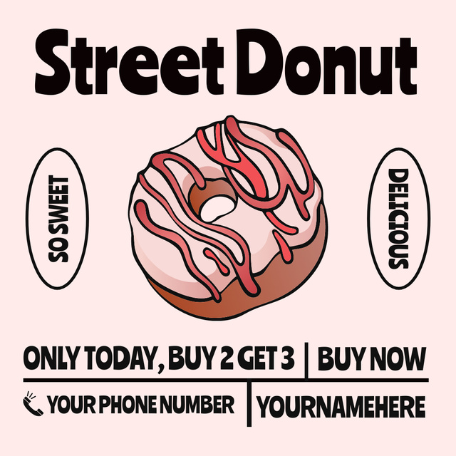 Street Food Offer with Yummy Donut Instagram Tasarım Şablonu