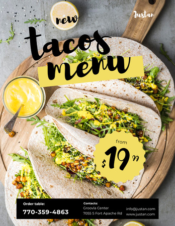 Plantilla de diseño de Mexican Menu Offer with Delicious Tacos Poster 8.5x11in 