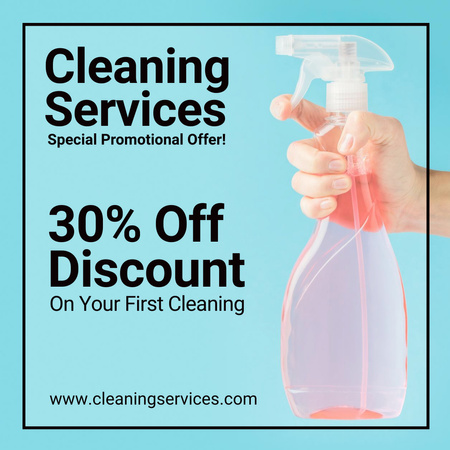Perfect Cleaning Services with Pink Detergent in Hand And Discount Instagram AD Design Template