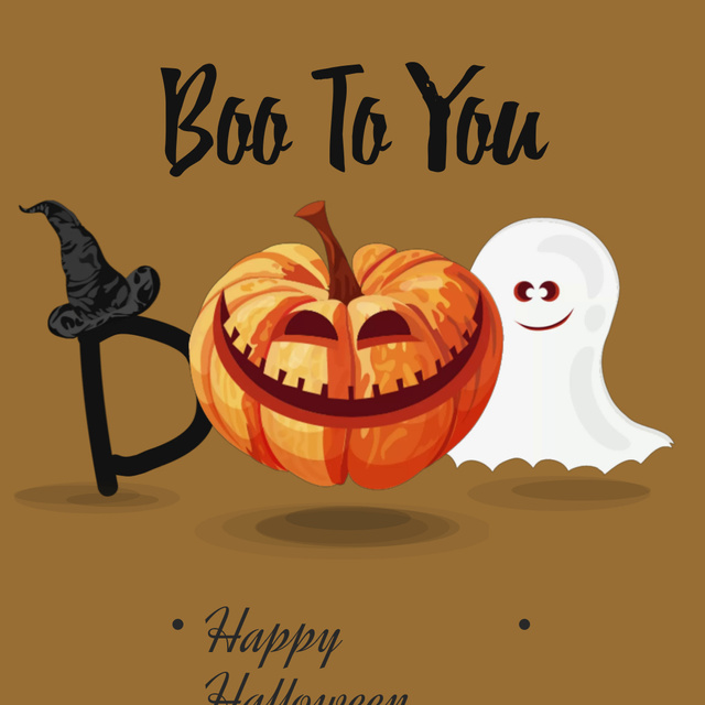 Halloween pumpkin Lantern and Ghost Animated Postデザインテンプレート