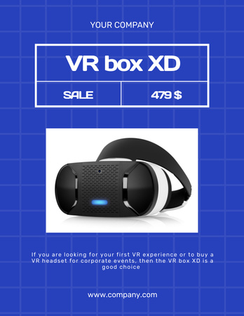 Virtual Reality Gear Promo on Bright Blue Poster 8.5x11in Design Template