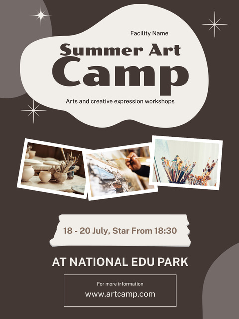 Ontwerpsjabloon van Poster US van Summer Art Camp Offer in Brown