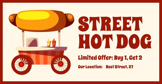 Street Food Ad with Illustration of Hot Dog Facebook AD Design Template