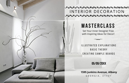 Interior decoration masterclass with Sofa in grey Flyer 5.5x8.5in Horizontal Design Template