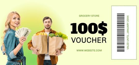Template di design Groceries Voucher With Veggies In Paper Bags Coupon Din Large