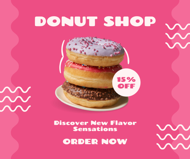 Doughnut Shop Ad with Tasty Yummy Donuts Facebook Design Template