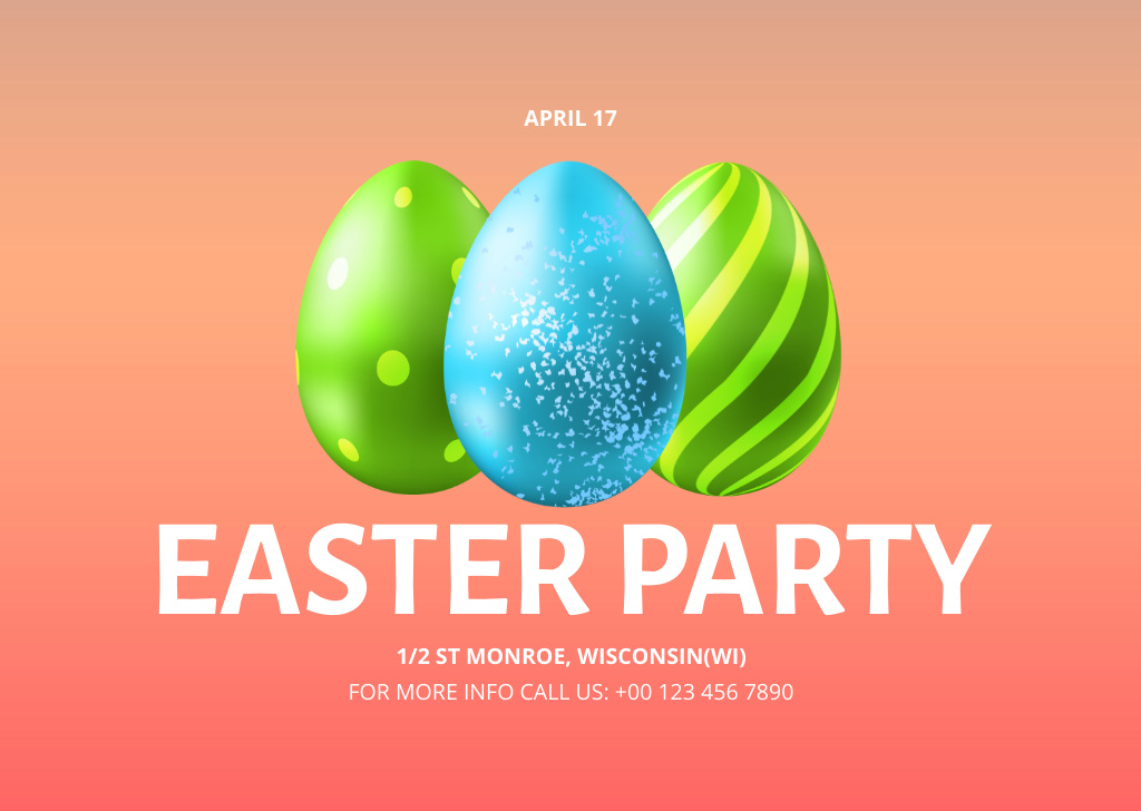 Easter Party Announcement with Colorful Painted Eggs Flyer A6 Horizontal Design Template