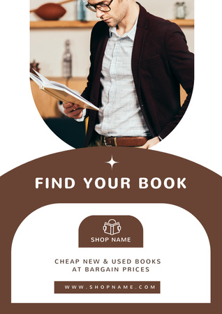 Handsome Man Reading Book Poster A3 Design Template