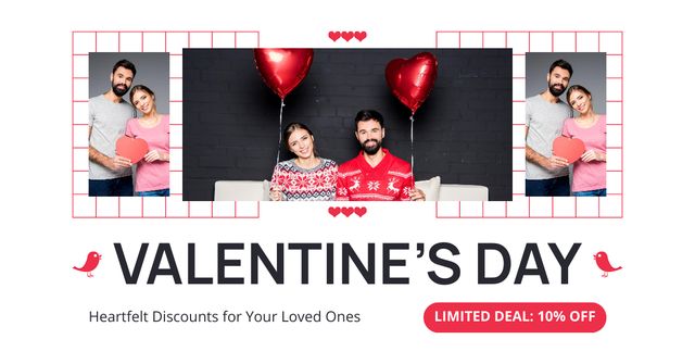 Ontwerpsjabloon van Facebook AD van Valentine's Day Limited Deal With Discounts For Lovebirds