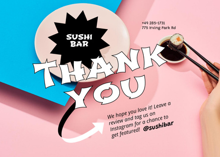 Sushi Bar's Gratitude for Order in Pink Postcard 5x7in Modelo de Design
