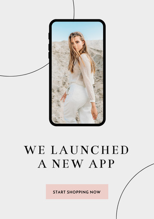 Fashion App Ad with Stylish Woman on Screen Poster A3 Modelo de Design
