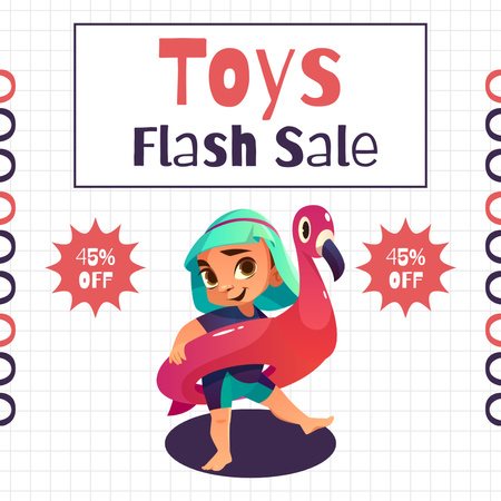 Sale with Boy and Inflatable Flamingo Instagram AD Design Template