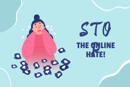 Call to Stop Online Nenávistné komentáře ilustrace v modré barvě Postcard 4x6in Šablona návrhu
