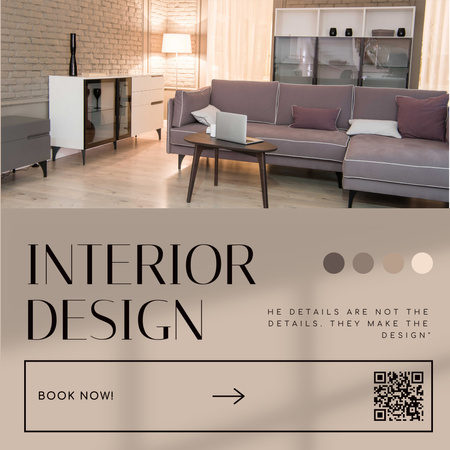 Interior Design in Warm Beige and Peach Tones Instagram AD Design Template