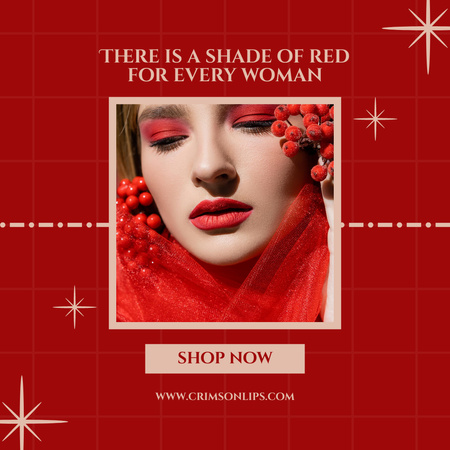 赤い色についての引用を含む化粧品店のプロモーション Instagramデザインテンプレート