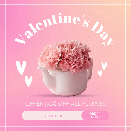 Valentine's Day Pink Flowers Discount Announcement Instagram AD Design Template