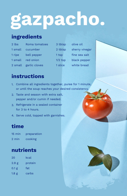Delicious Gazpacho Cooking Steps Recipe Card Design Template