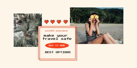 Travel Inspiration with Cute Girl on Beach Twitter tervezősablon