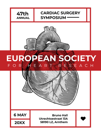 Designvorlage Cardiac Surgery Seminar Announcement with Heart Sketch für Poster 36x48in