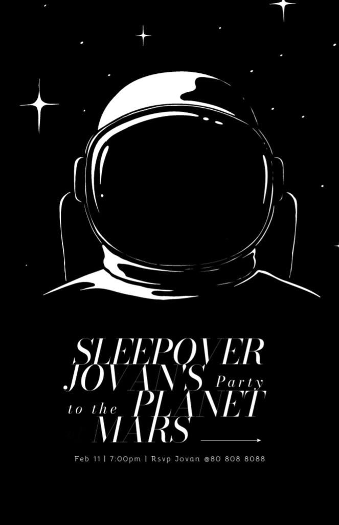 Sleepover Party Annnouncement with Astronaut Invitation 5.5x8.5in Tasarım Şablonu