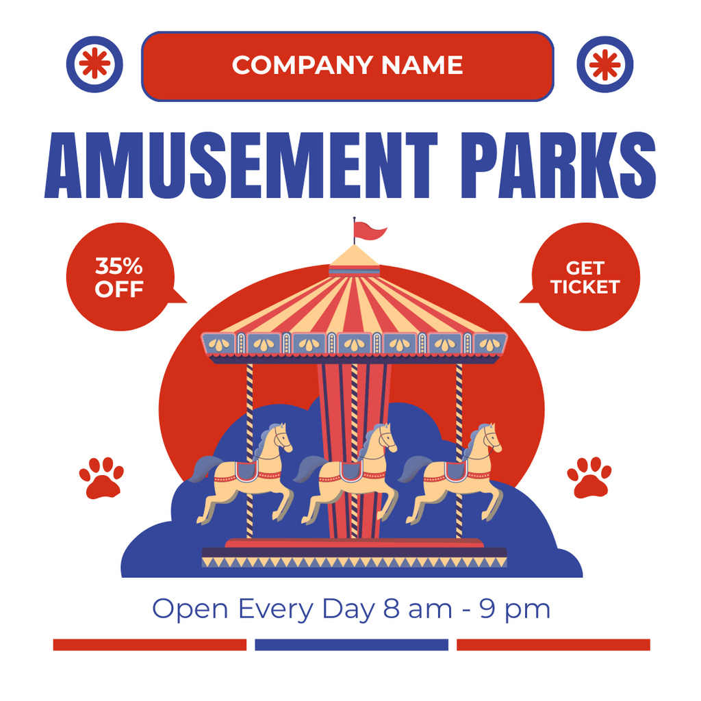 Amusement Park And Discount For Horse Carousel Instagram Design Template