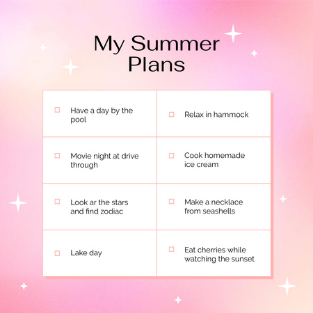 Szablon projektu plany letnie inspirujące lista Instagram