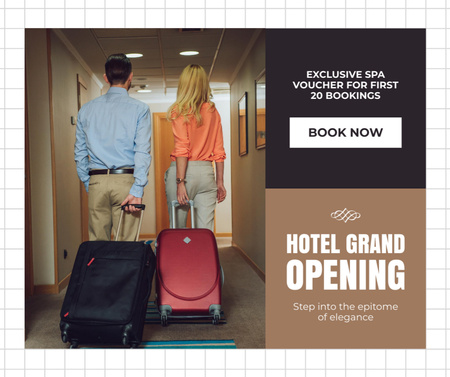Ontwerpsjabloon van Facebook van Hotel Grand Opening met promo voor eerste boekingen