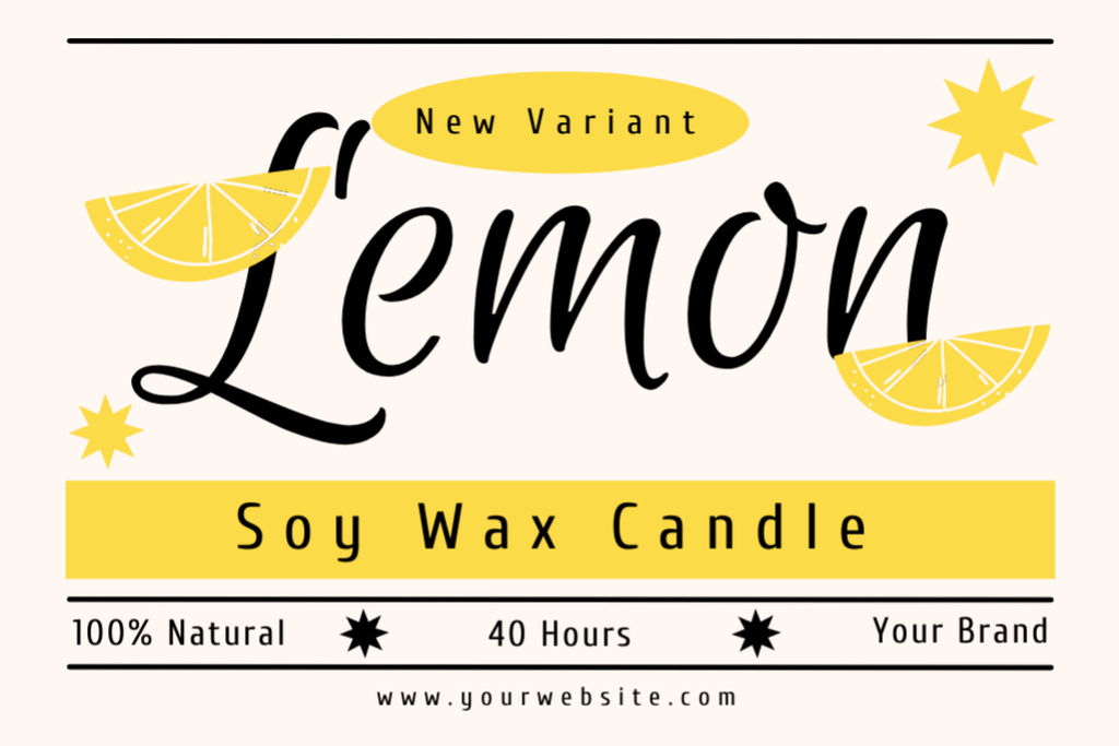 Ontwerpsjabloon van Label van Soy Wax Candle With Lemon Scent Offer In White