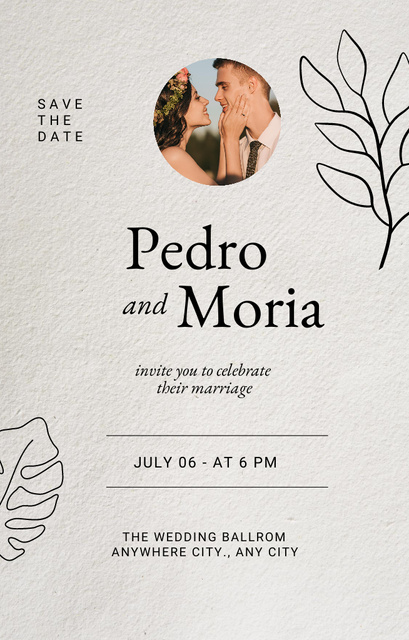 Wedding Ceremony Celebration with Happy Bride and Groom Invitation 4.6x7.2in Design Template