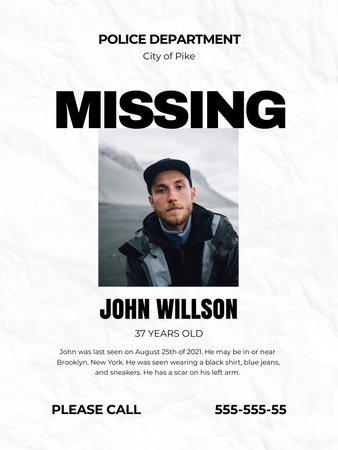 Announcement of Missing Person Poster US Design Template