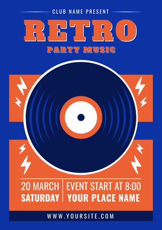 Retro Music Party Announcement on Blue Poster Design Template